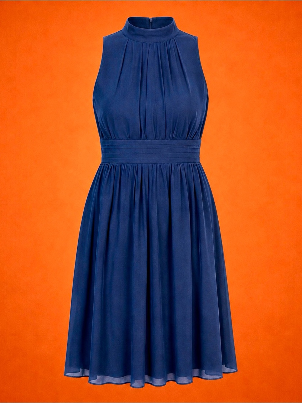 ModCloth Navy Blue Sleeveless Mock Neck Dress Fit And Flare